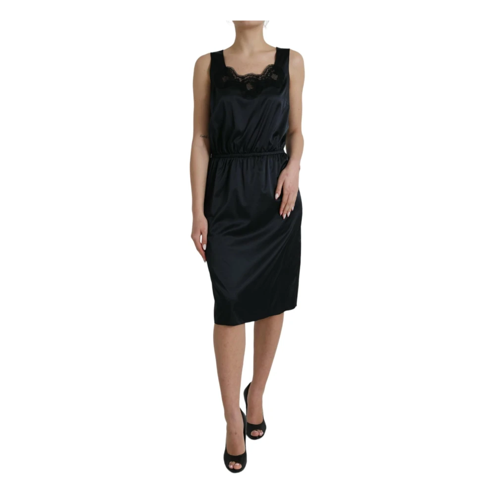 Dolce & Gabbana Zwart Zijden Kantdetail Midi Jurk Black Dames