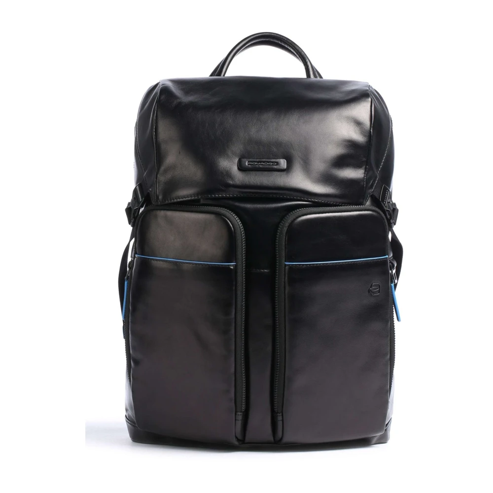 Piquadro Hombre Negro Mochila De Cuero Para Portátil Unisex