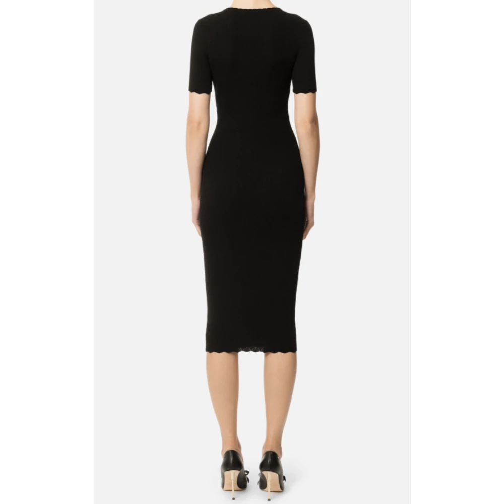 Elisabetta Franchi Zwarte Geribbelde Viscose Jurk met Ketting Black Dames