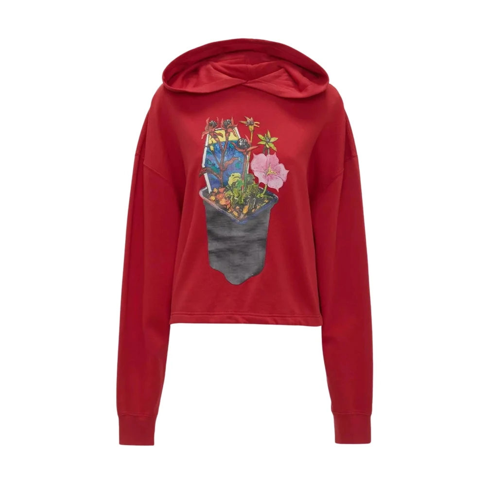 JW Anderson Rode Bloemen Hoodie Biologisch Katoen Red Dames