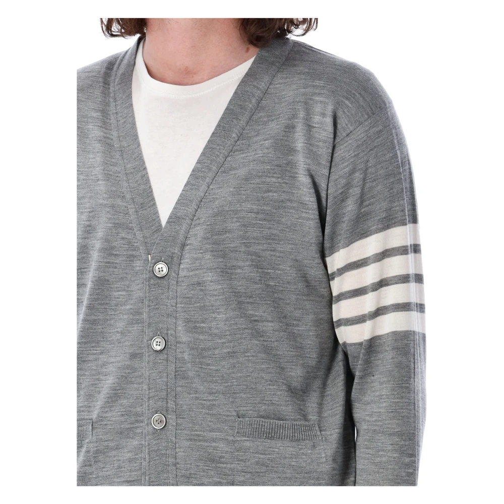 Thom Browne Lichtgrijze Gebreide V-hals Vest Gray Heren