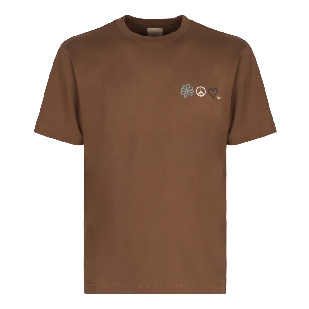 Emporio Armani Bloemen Vrede Crew-neck Katoenen T-shirt Brown Heren