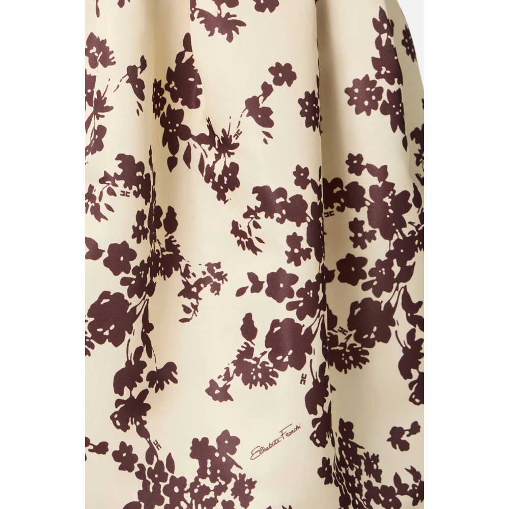 Elisabetta Franchi Bloemenduchesse jurk met geplooide rok Beige Dames