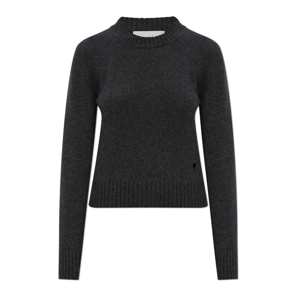 Ami Paris Vrouw Grijs Truien & Vesten Dames, S, Kasjmier, Kasjmier Trui Met Een Ronde Hals