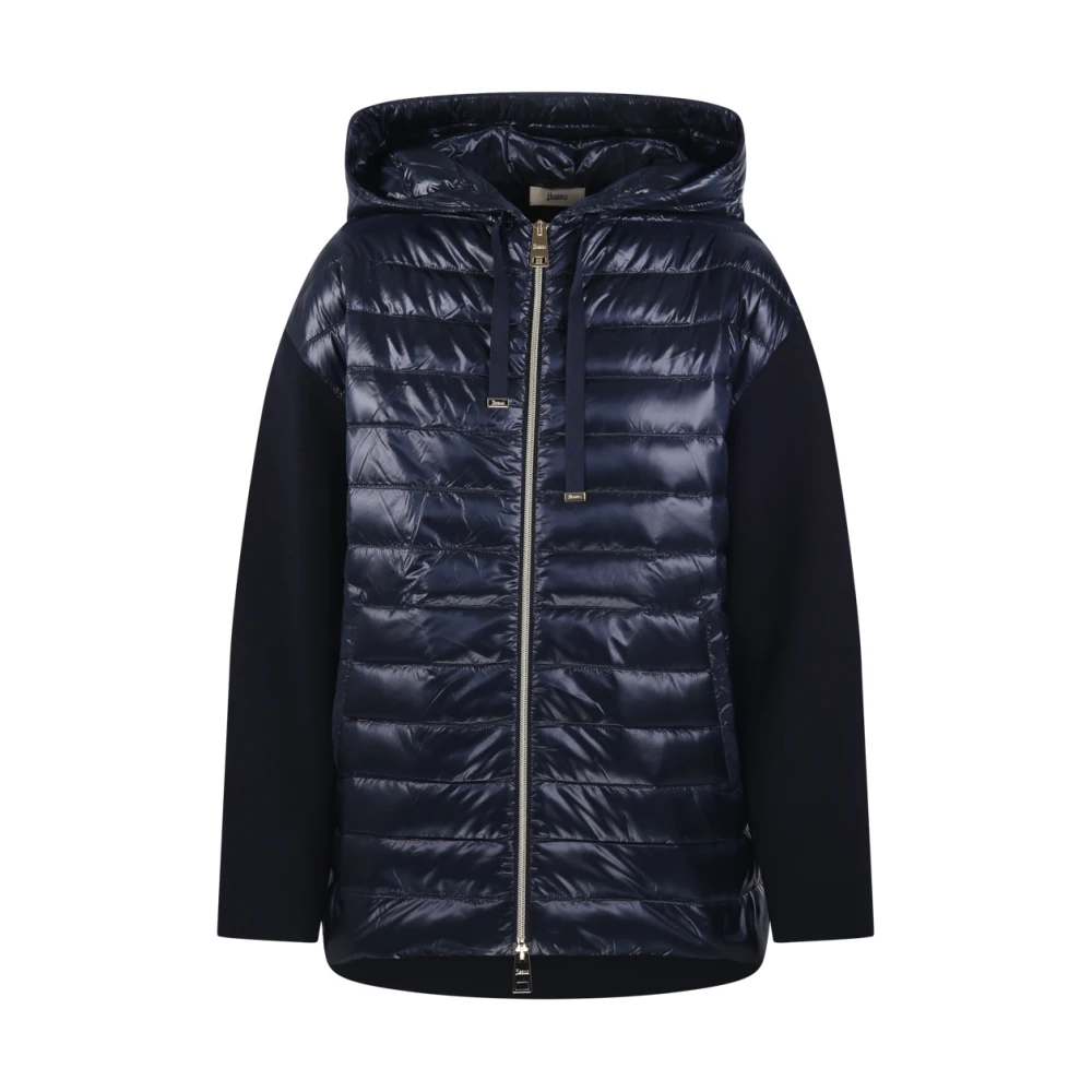 Herno Vrouw Blauw Hooded Gewatteerde Jas