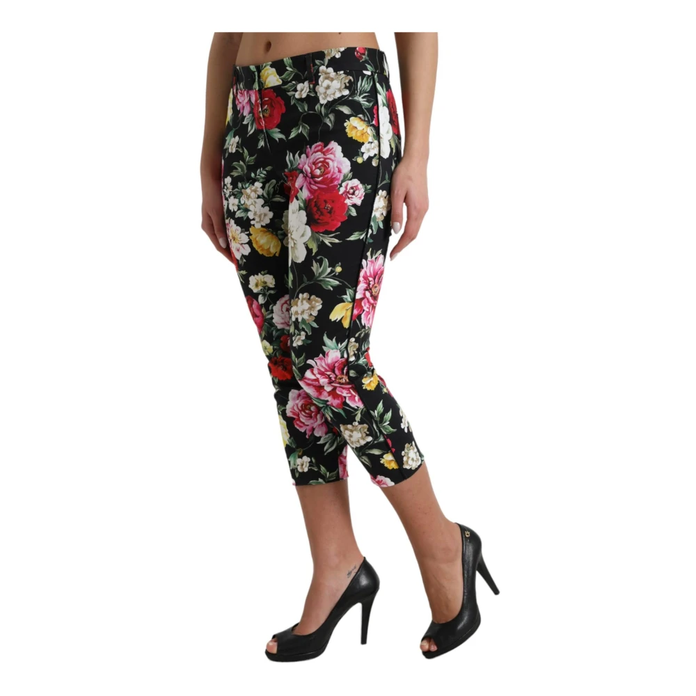 Dolce & Gabbana Zwarte Bloemen Mid Taille Broek Multicolor Dames