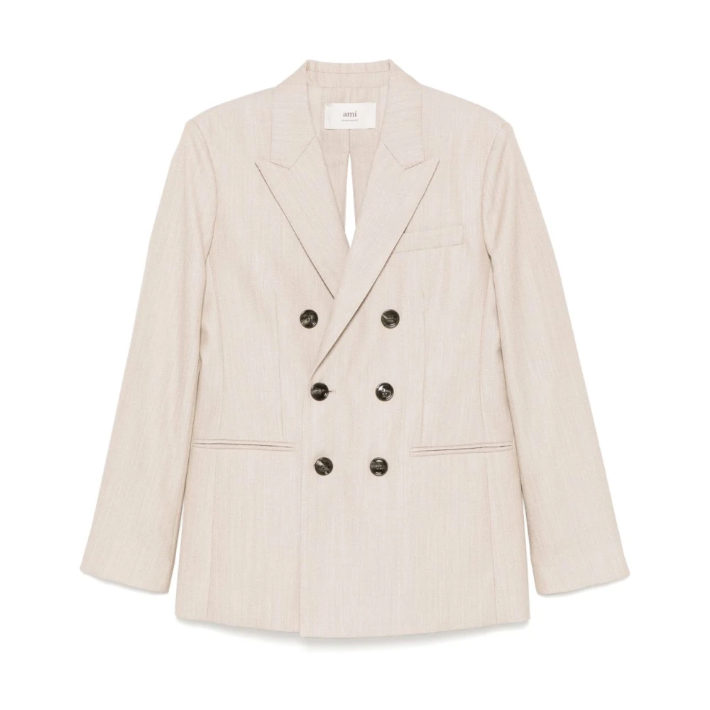 Ami Paris Beige Ull Dubbelknäppt Blazer Jacka