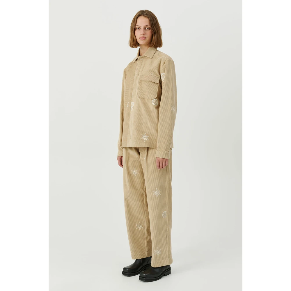 Soulland Geborduurde Corduroy Overshirt Beige Heren
