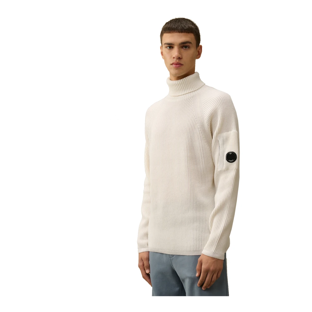 C.P. Company Lamswol Trui met Geribbelde Kraag White Heren