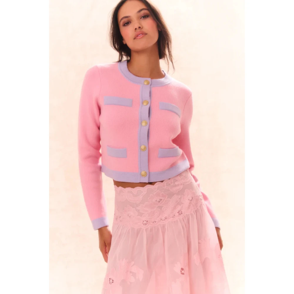 Loveshackfancy Stijlvolle Elif Cardigan in Peony Pink Dames