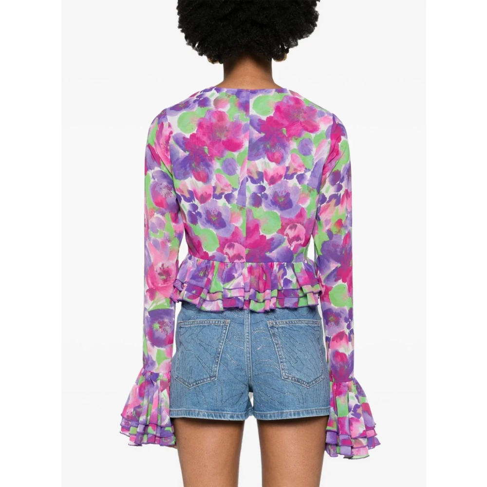 Rotate Birger Christensen Bloemenprint V-hals Ruffle Shirt Multicolor Dames