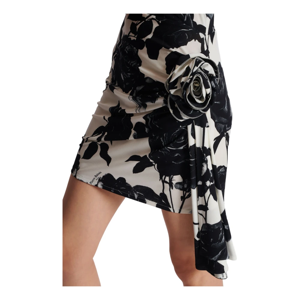 Balmain Korte jurk met rozenprint Black Dames