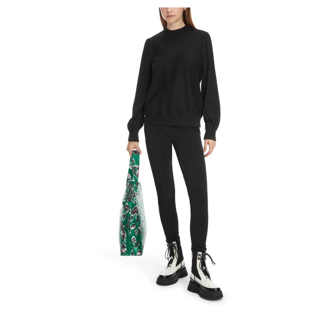 Marc Cain Geribbeld T-shirt met lange mouwen en raglanmouwen Black Dames