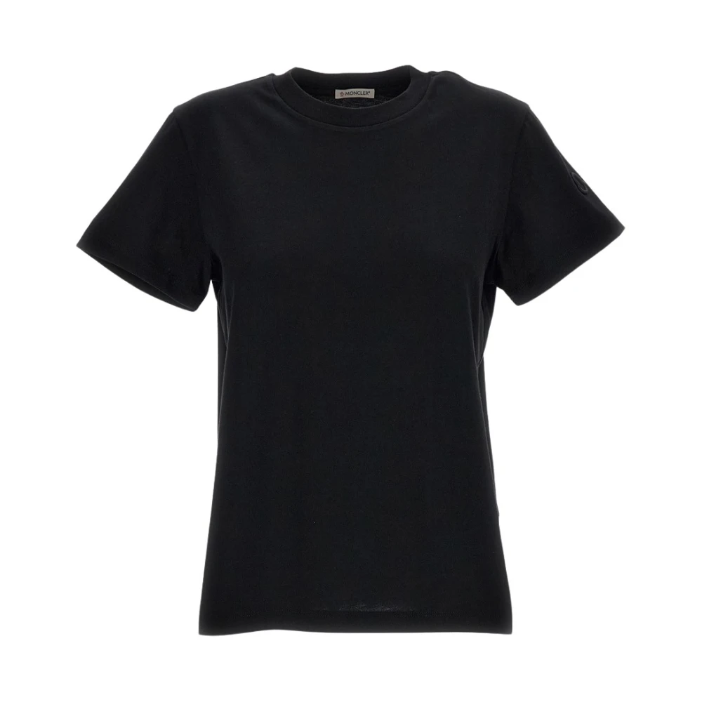 Moncler Women's Black Crew-Neck Cotton T-Shirt, T-Shirts, Xs, Tops