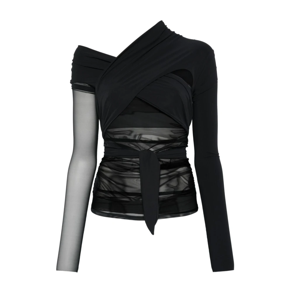 Amazuin Draped Top met Tulle Intarsia Black Dames