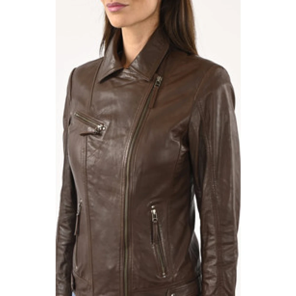La Canadienne Bruine Lam Leren Jas Brown Dames