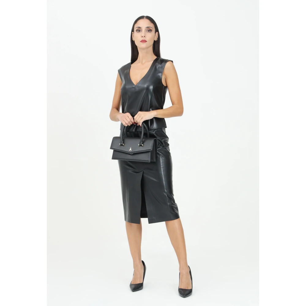 PATRIZIA PEPE Zwarte Midi Rok met Voor Split Black Dames