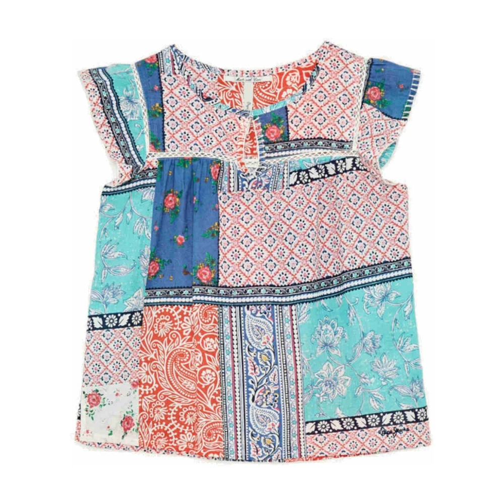 Pepe Jeans Girls Multicolor Kids Blouses, 6 Y, Ethnic Susan Blouse With Lace Details