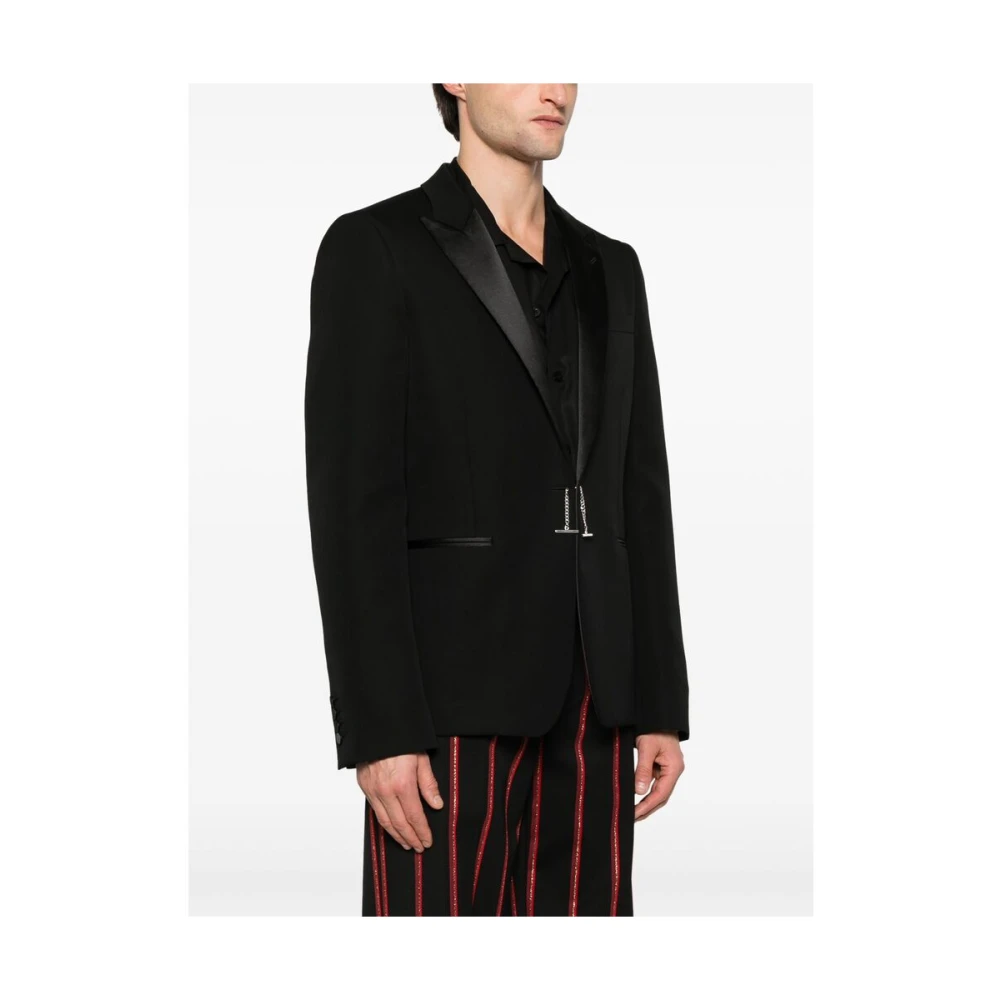 alexander mcqueen Zwarte T-Bar Jas met Schoudervullingen Black Heren