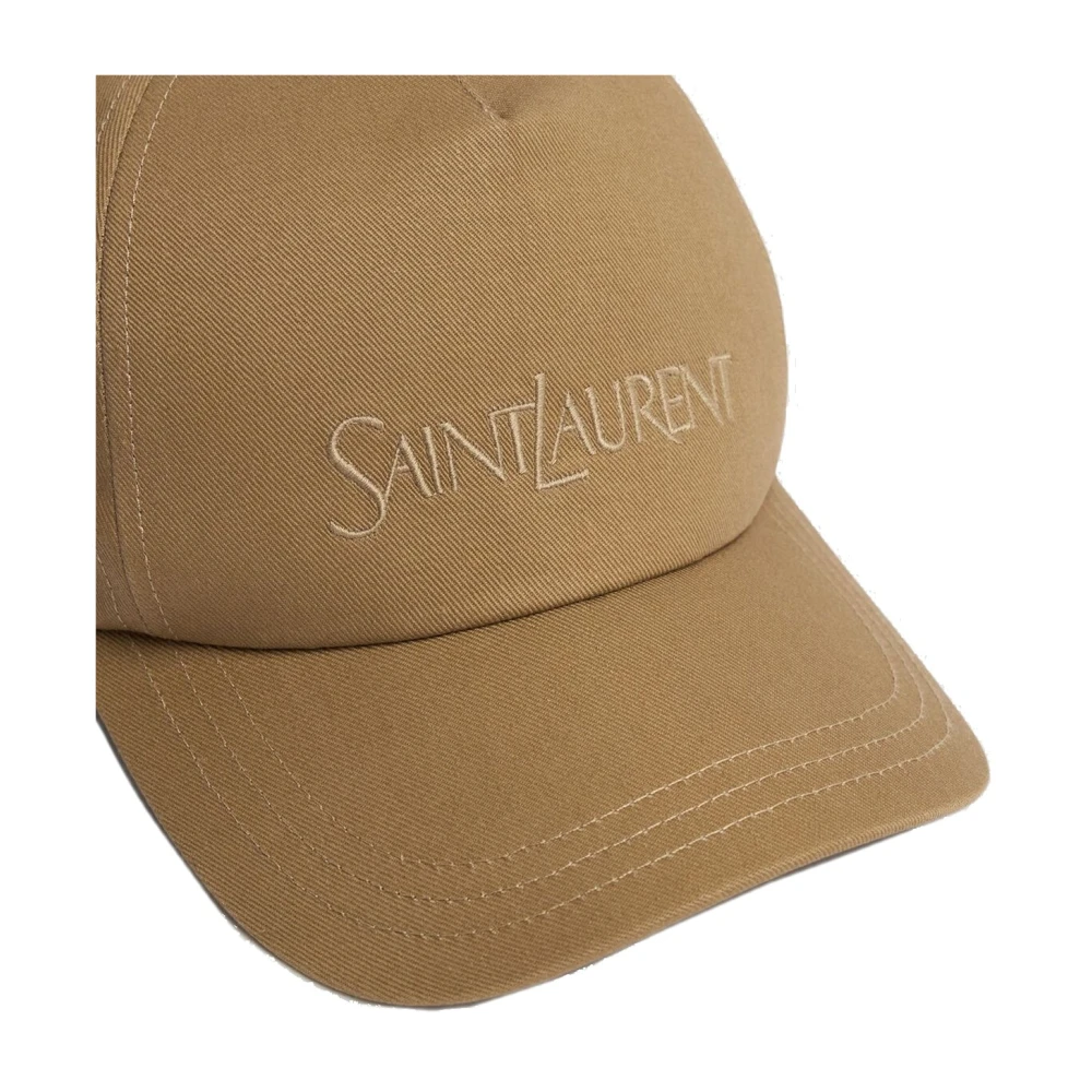 Saint Laurent Geborduurde Baseballpet met Verstelbare Klep Beige Unisex