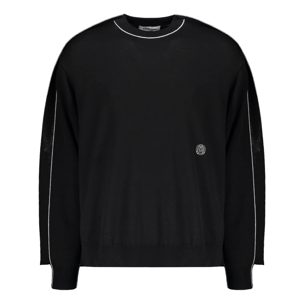 Ambush Geribbelde Crew-neck Sweater met Ruffle Black Heren