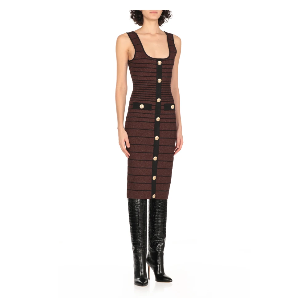 Retrofête Bruine Lurex Jurk met Bandjes Brown Dames