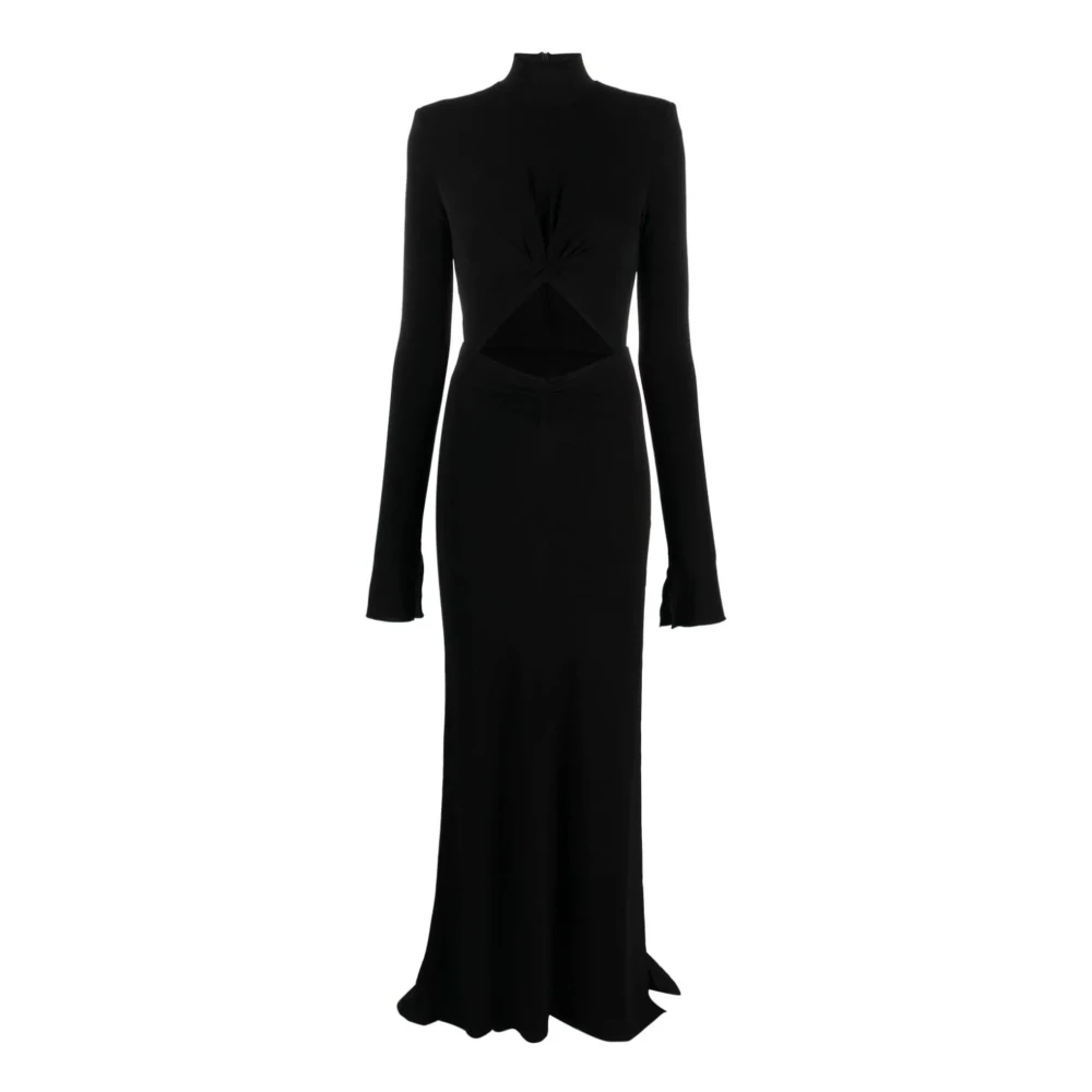 Andamane Zwarte jurk met uitsnijding en hoge hals Black Dames
