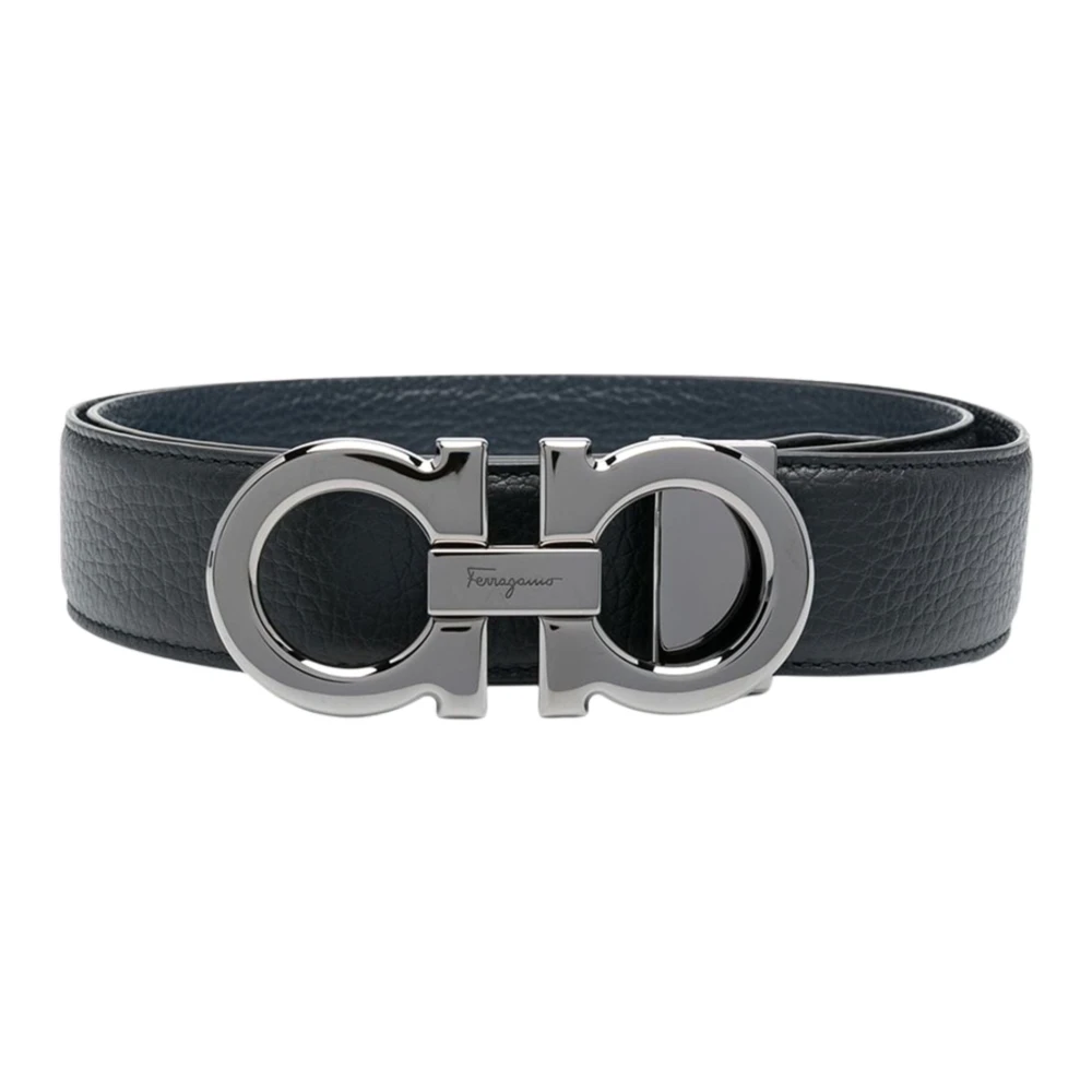 Ferragamo Men's Black Belts, 95 Cm, Gancini Reversible Leather Belt