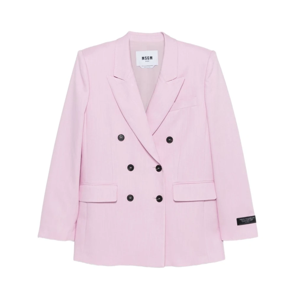 Msgm Women's Pink Blazers, S, Double-Breasted Notched Lapel Jacket