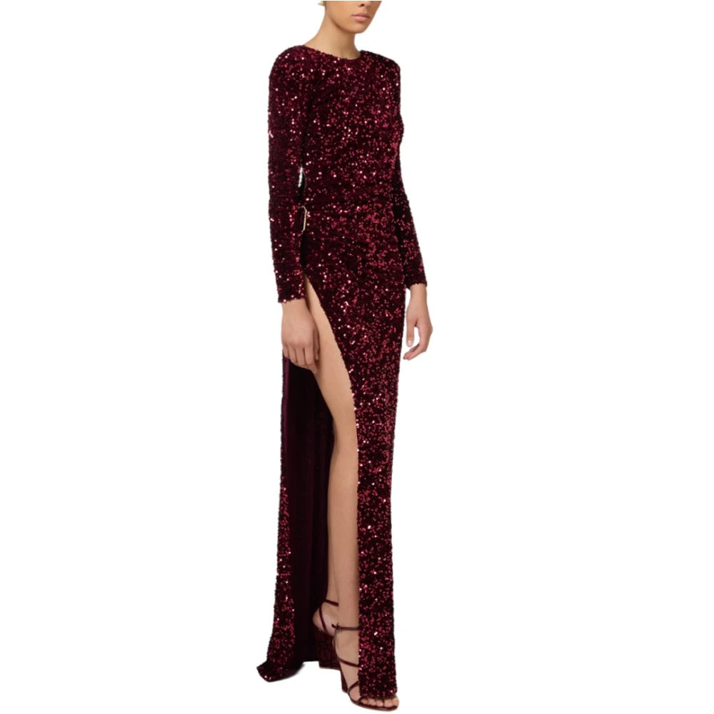 Elisabetta Franchi Chenille Pailletten Borduurjurk Red Dames
