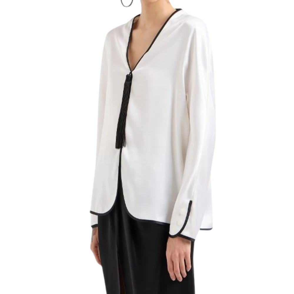 Giorgio Armani Witte zijden overhemd met piping White Dames