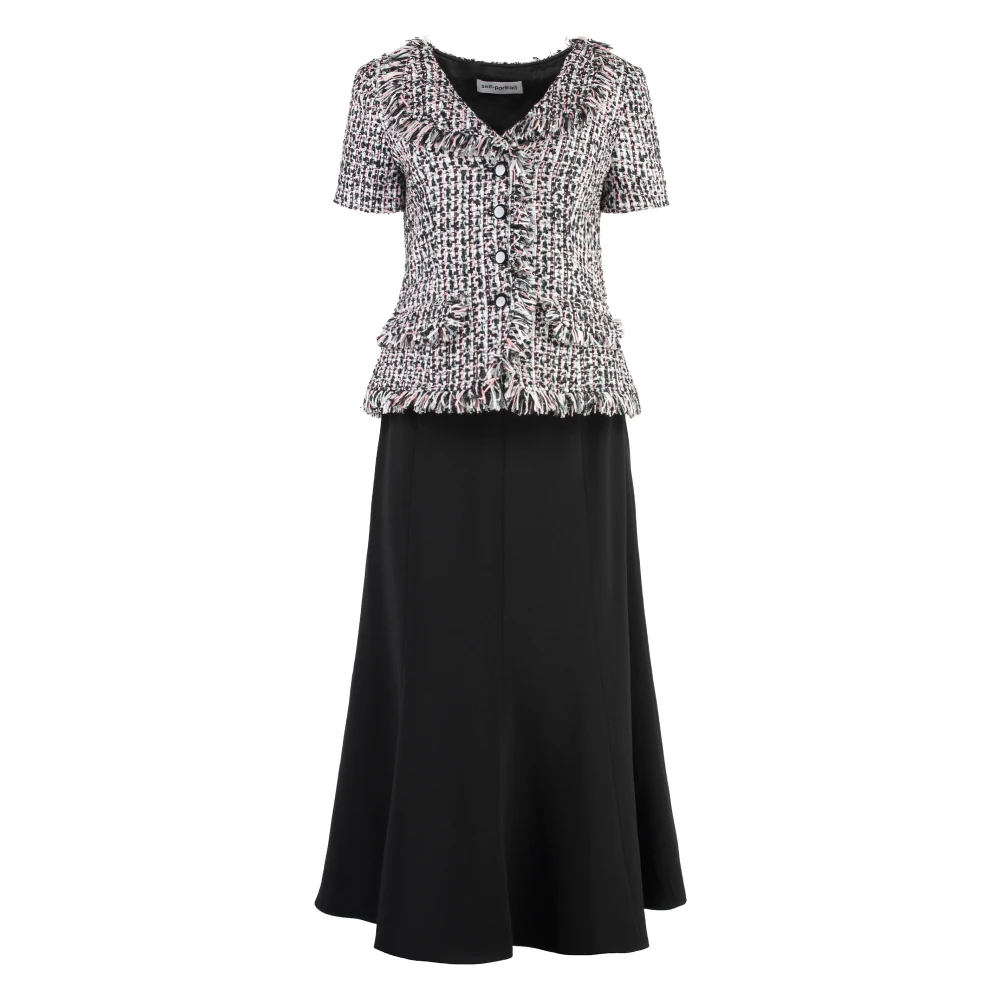 Self Portrait Gebreide Midi Jurk met Wijd Uitlopende Zoom Multicolor Dames
