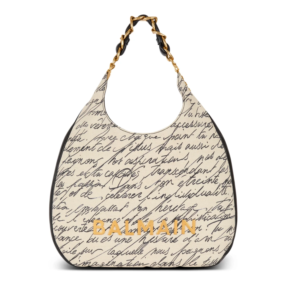 Balmain Grote 1945 Zachte Hobo tote tas in bedrukt canvas Beige Dames