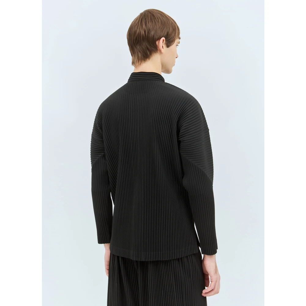Issey Miyake Geplooide bandkraag overhemd Black Heren
