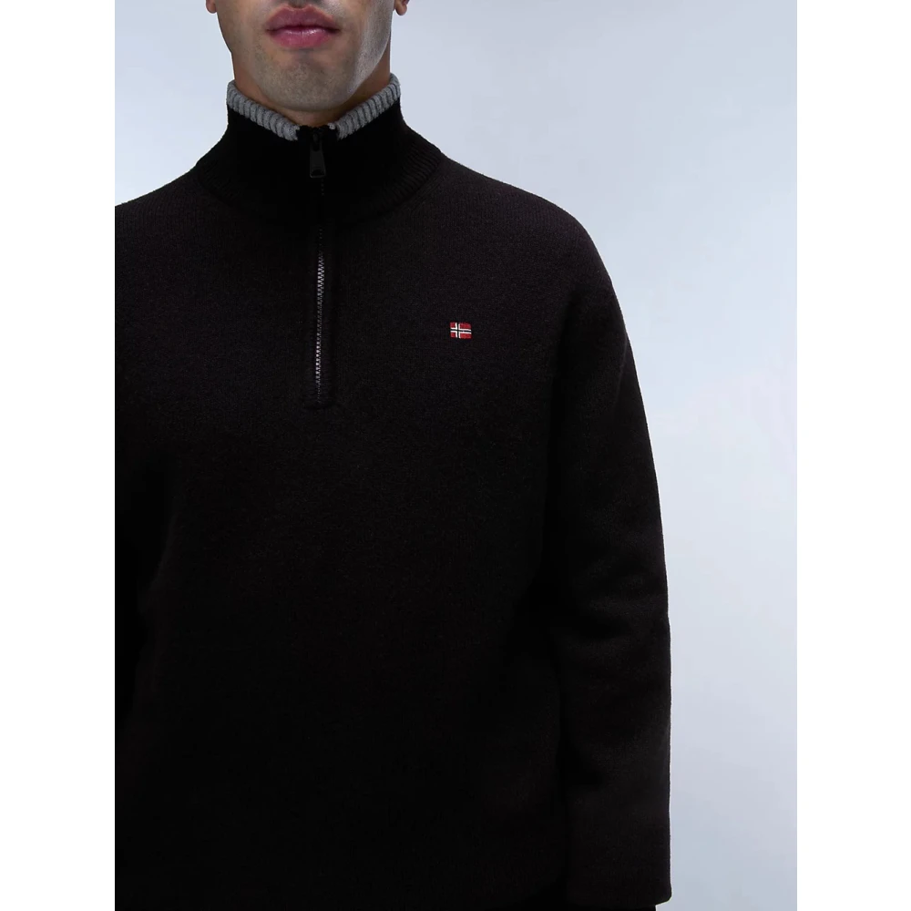 Napapijri Zwarte half-zip trui met Noorse vlag detail Black Heren