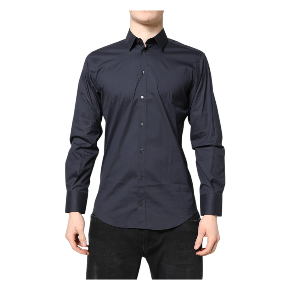 Dolce & Gabbana Casual Shirts, Male, M, Dark Martini Cotton Dress Shirt Blue