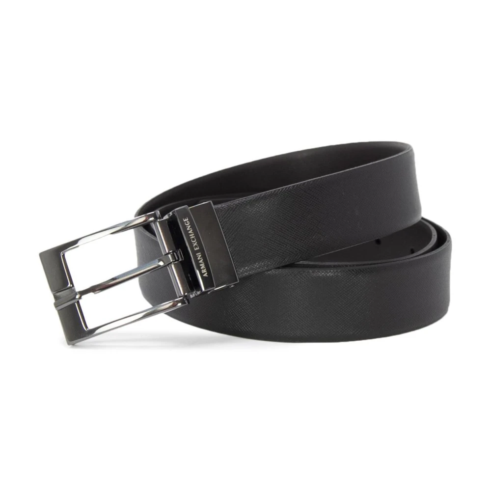Armani Exchange Men's Black Reversible Leather Belt With Buckle