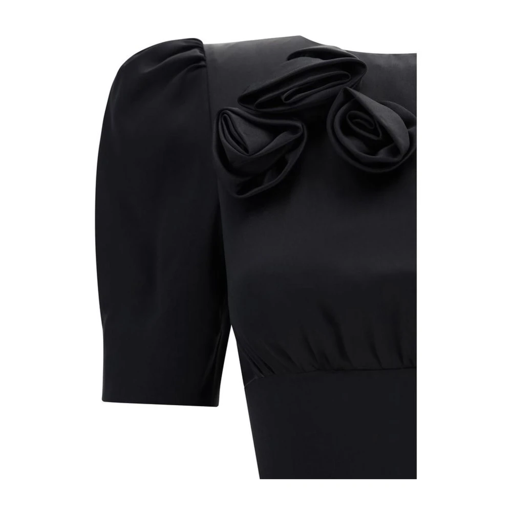 Alessandra Rich Zijden Mini Jurk met 3D Roos Applicatie en Ruche Black Dames