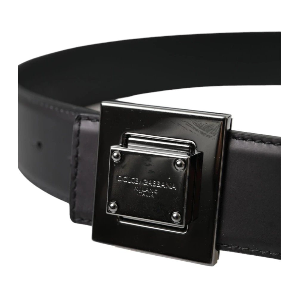 Dolce & Gabbana Zwarte Leren Riem met Vierkante Gesp Black Dames