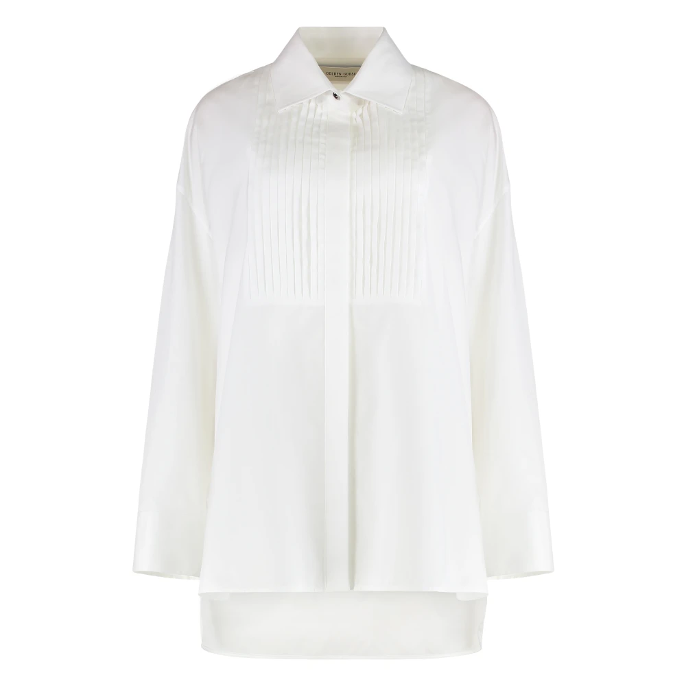 Golden Goose Women's White Oversized Shirt With Pleated Bib And Jewel Buttons - Shirts - Xs - Blouses & Shirts