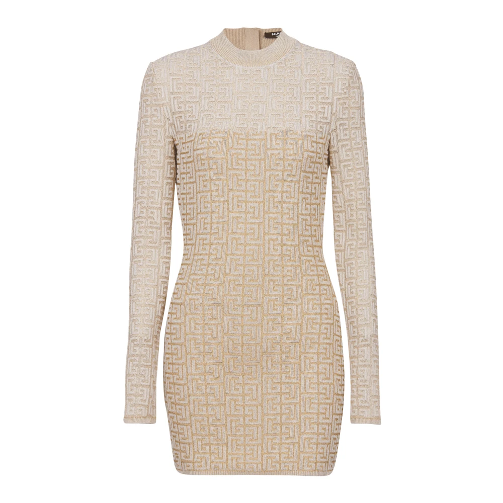 Balmain Beige Pb Labyrinth Knit Dress - Female - Short Dresses - M - Dresses