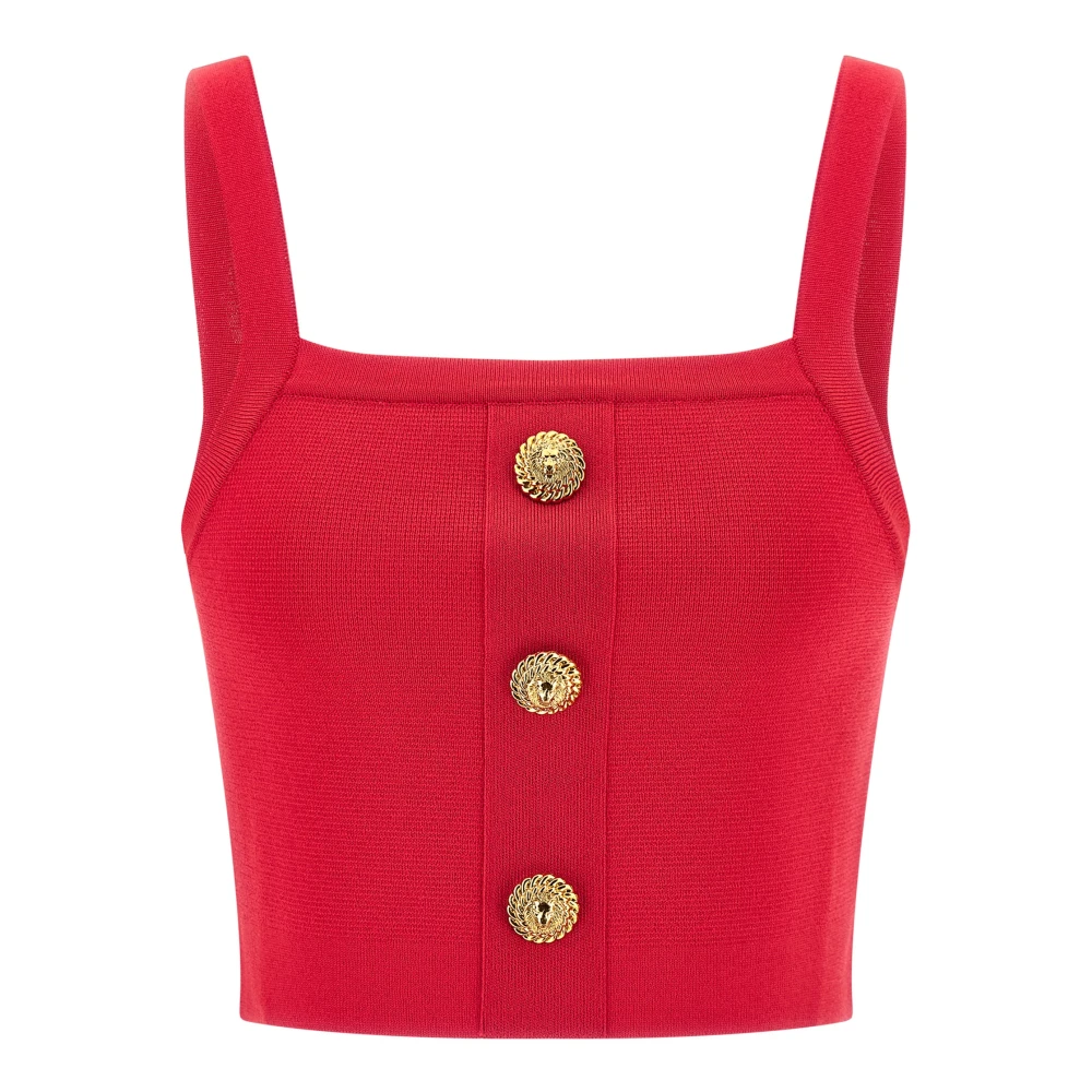 Balmain Pink Knit Bralette Top With Buttons - Female - Sleeveless Tops - S - Tops