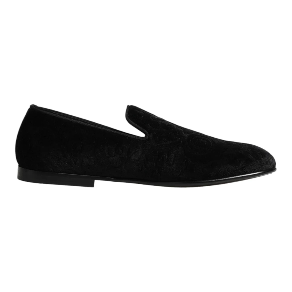 Dolce & Gabbana Men's Black Velvet Slip On Loafers Formal Shoes