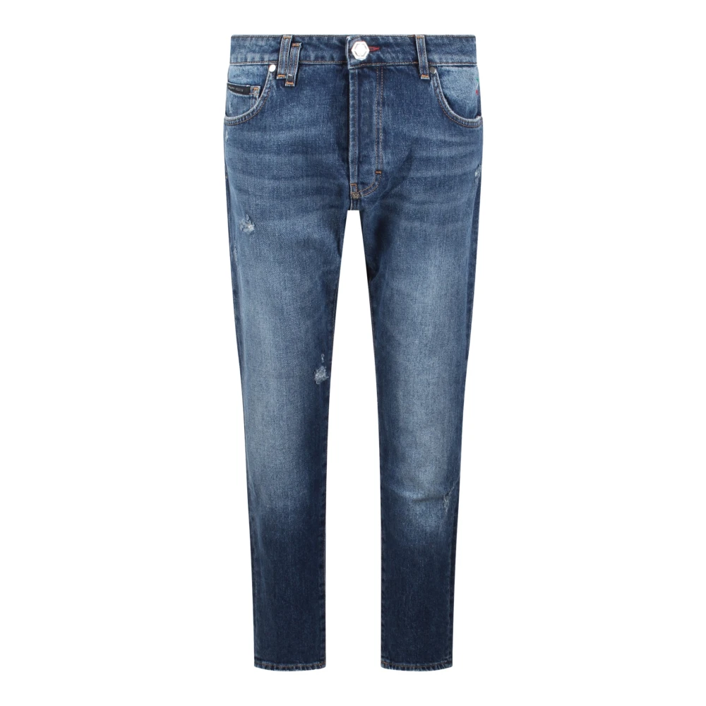 Philipp Plein Stone Washed Denim Skinny Fit Broek Blue Heren