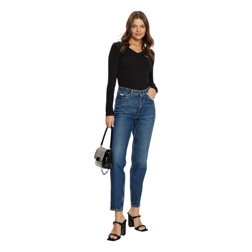 Guess Organisch katoenen longsleeve slim fit T-shirt Black Dames