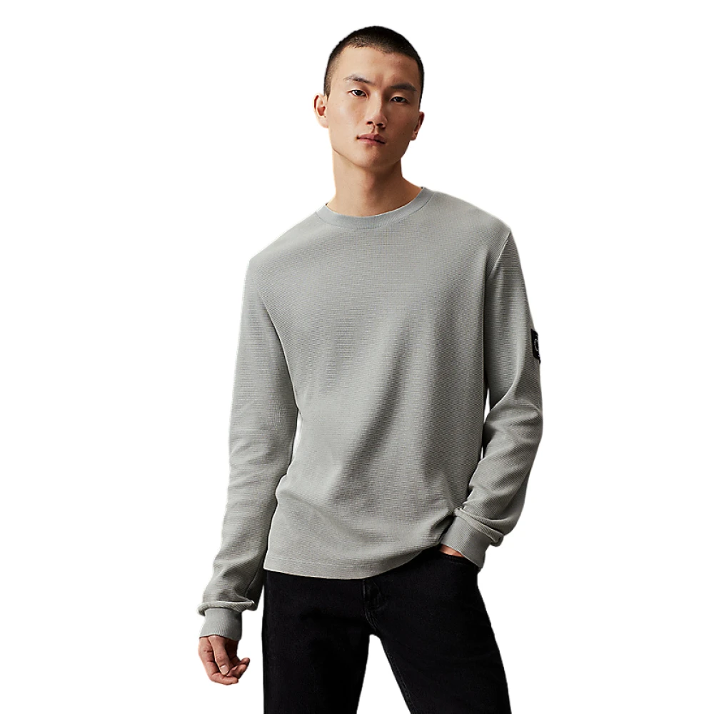 Calvin Klein Grijze Trui Katoen Reliëf Lange Mouw Gray Heren