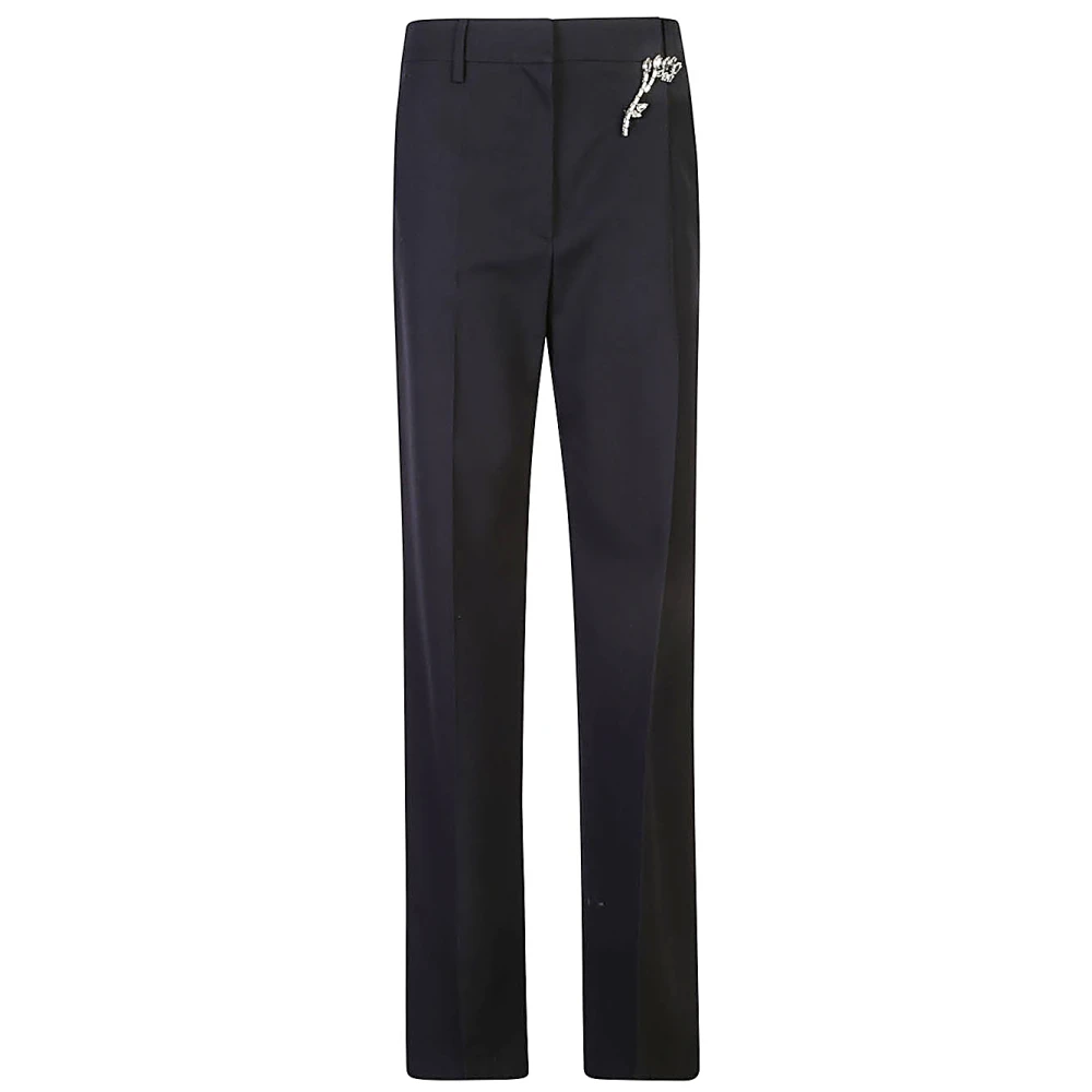 Prada Blauwe Wollen Broek Elegant Chic Broche Blue Dames