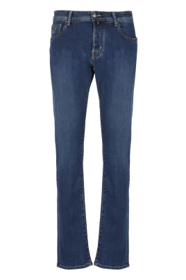 Blå Bomullsjeans med Logotyp Patch