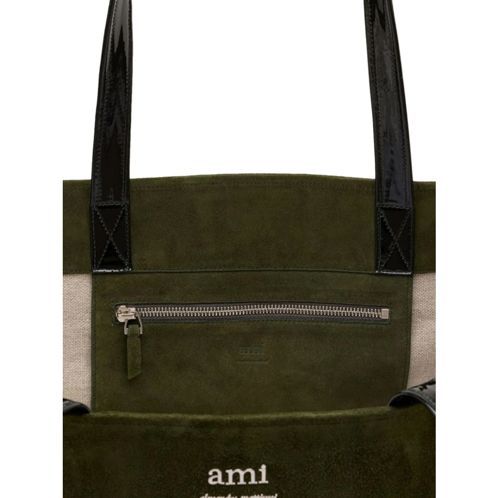 Ami Paris Groene Canvas Panelled Tote Tas Green Dames