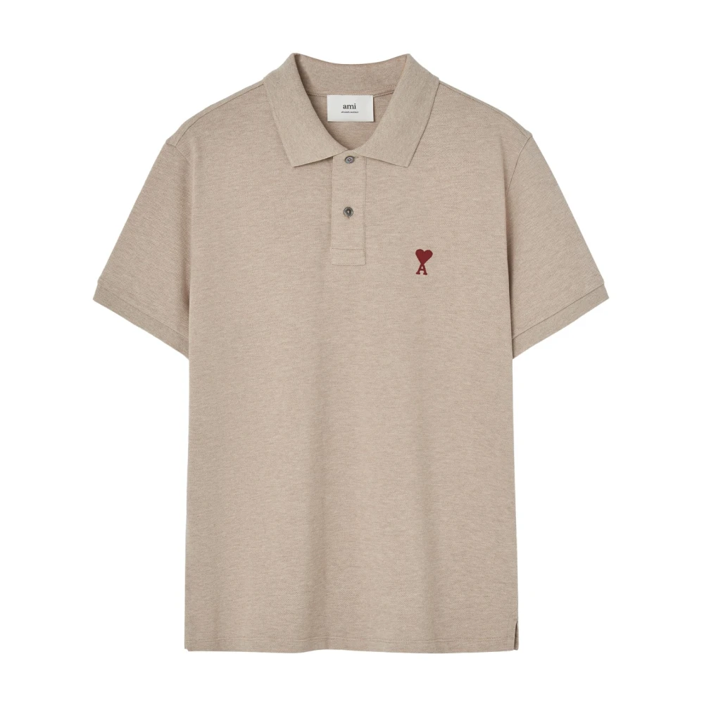 Ami Paris Beige Polo Shirt met Rood Logo Beige Heren